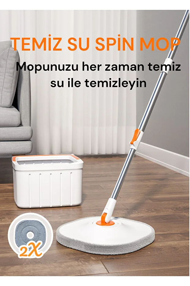 Otomatik Mop Temizlik Seti Temiz&kirli Su Ayrımı Mikrofiber Kare Başlık 2 Adet Bez